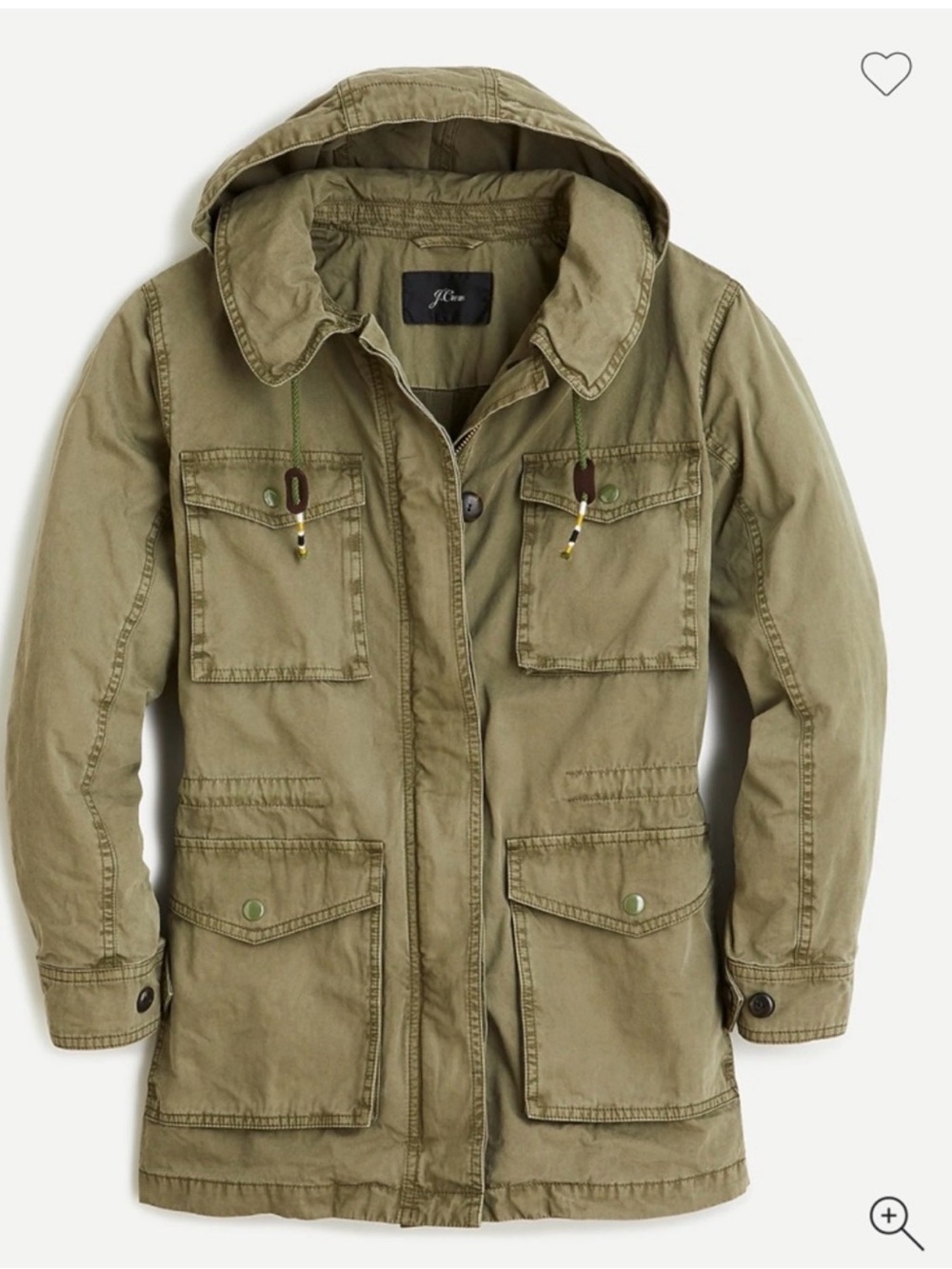 J. Crew Olive Hooded Utility Field Jacket Coat